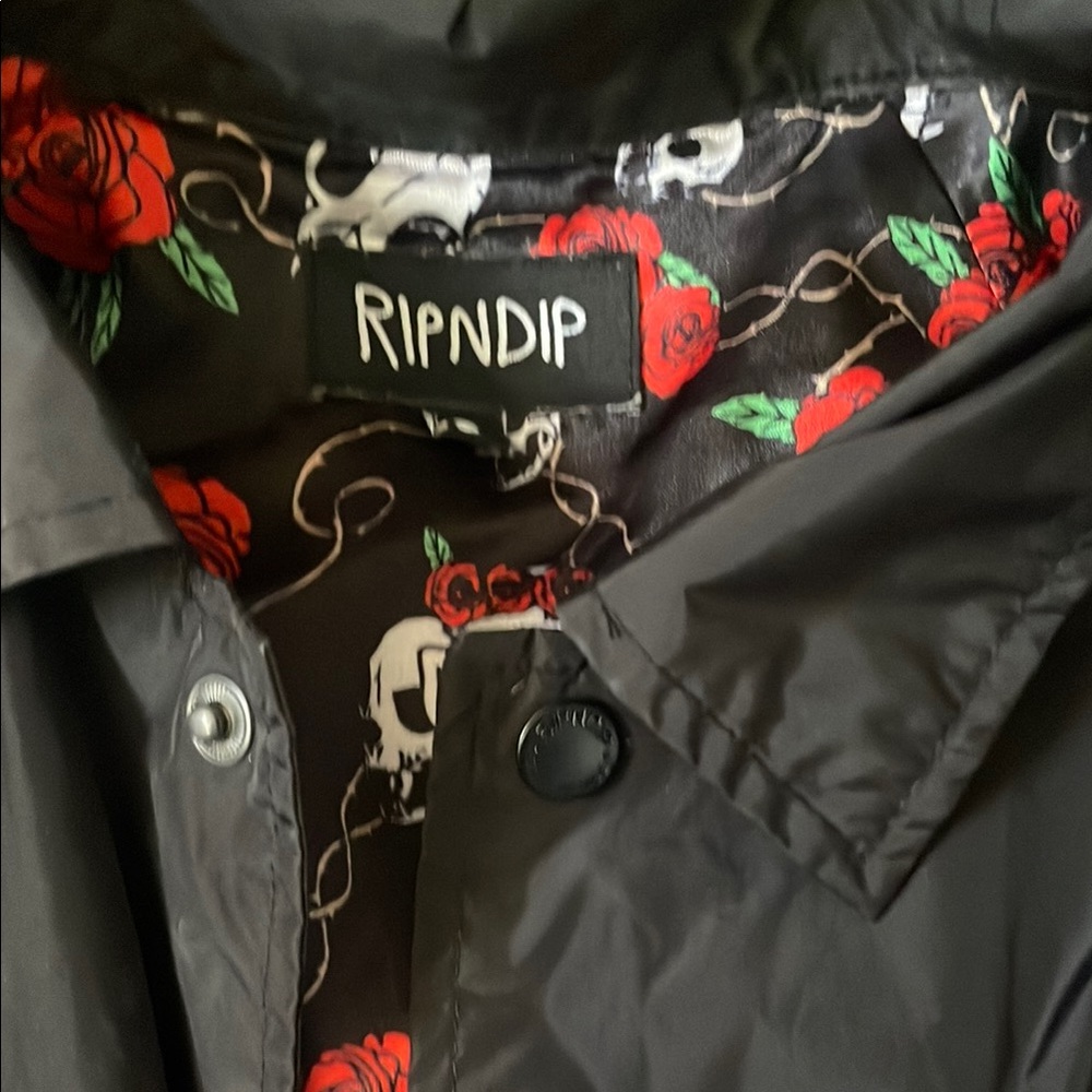 RIPNDIP Black Jacket with Red Rose and Skull Lining